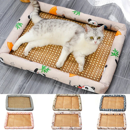 Pet Summer Mat Cute Dog Cooling Sofa Breathable Small Dog Bed Cushion Moistureproof Rattan Wear Cat Mat Accessories