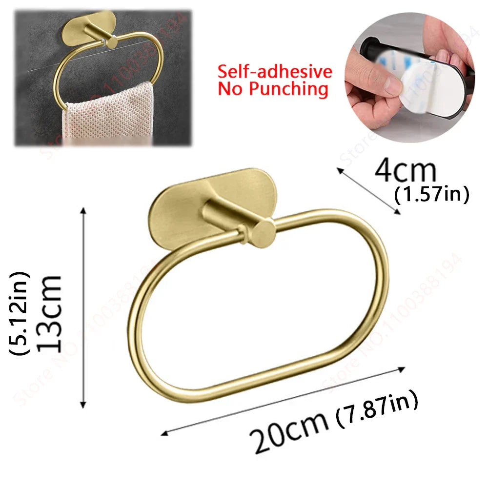 Adhesive Bathroom Hardware Accessories Towel Rack Toilet Paper Dispenser Holder Wall Coat Hooks Towel Rail Ring Roll Hanger Set
