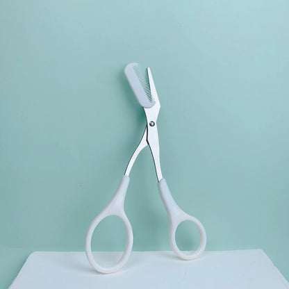 Pink Eyebrow Trimming Scissors with Built-in Comb - Stainless Steel, Precise Grooming Tool, Creating Perfect Eyebrows
