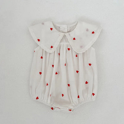 2026 New Summer Newborn Baby Girl Jumpsuit 0-24M Baby Girl Clothing Sleeveless Cotton Heart Print Princess White Rompers