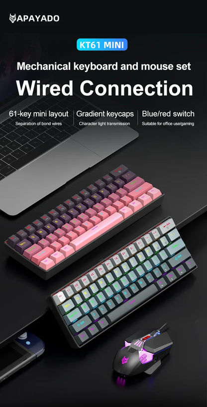Mechanical keyboard and mouse set, 60% Portable Mini Wired Keyboard and Mouse combos, 61 Keys Phantom RGB keyboard and mouse kit