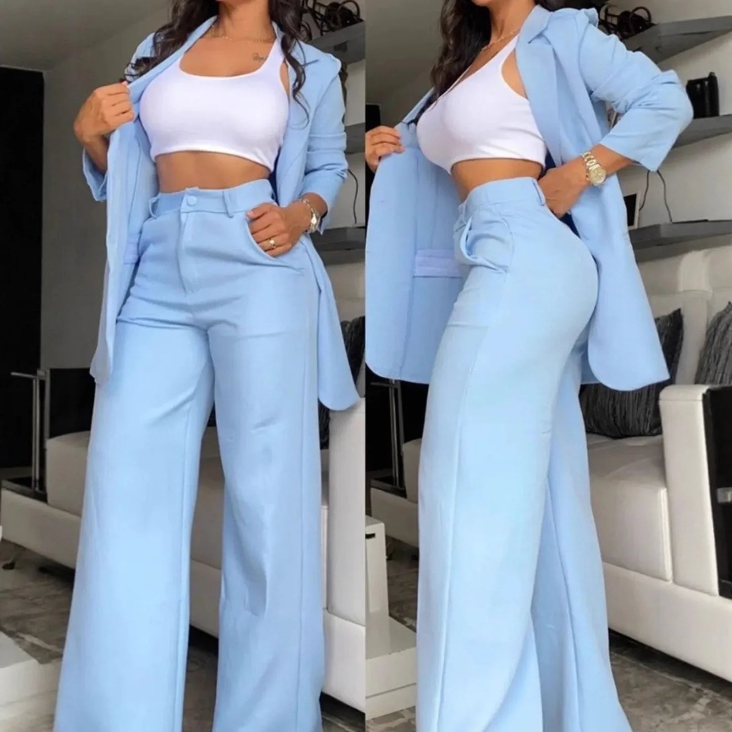 Sets for Women 2 Pieces Autumn Fashion Long Sleeve Blazer Sets Elegant High Waist Work Pants Set Office Lady Pink Suits