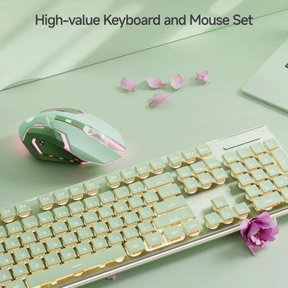 EWEADN Wireless Gaming Keyboard and Mouse Set, 104 Silent Keys, Backlit, All-Metal Panel, Ergonomic, Quiet Typing