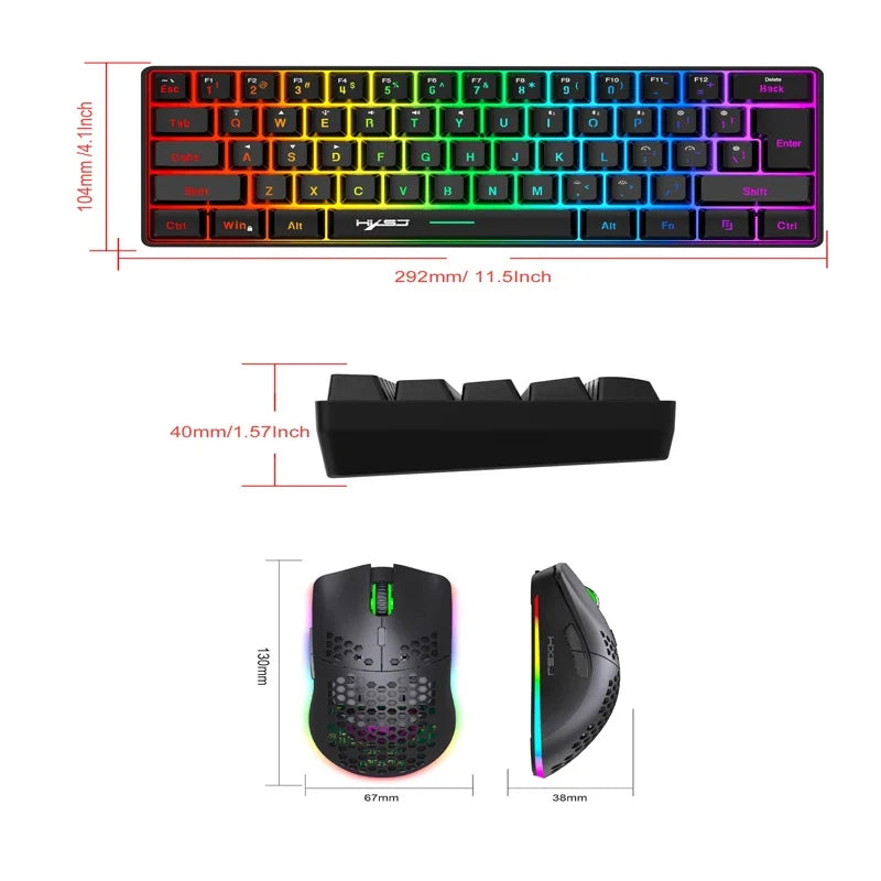Wireless Bluetooth Keyboard and Mouse Combo, 60% Compact Design, 2.4GHz, White Gamer Set for PC