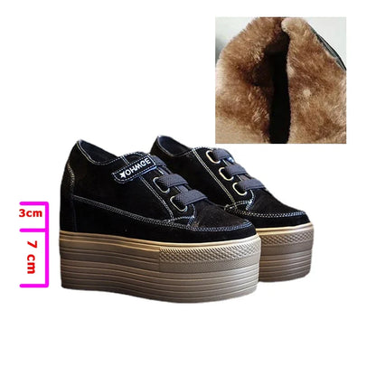 Fujin 12cm Suede Genuine Leather Women Shoes Wedge High Heel Platform Casual Breathable Casual Winterr Shoes Women Ankle Boots