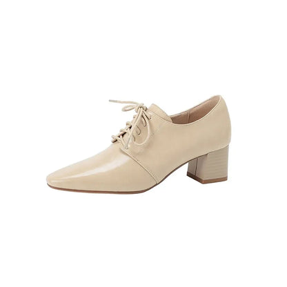 NEW Spring/Autumn Women Pumps Square Toe Chunky Heel Shoes Concise Split Leather Shoes for Women Lace-up Handmade Women Shoes