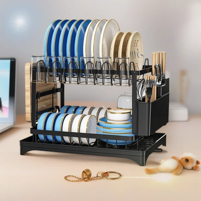 Kitchen bowl rack, drain rack，1pc Double-layer Tableware Drain Rack, Chopsticks Water Cup Cutting Board Kitchen Storage Rack, La