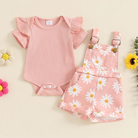 0-18months Infant Girls Shorts Set Short Sleeve Romper Flower Print