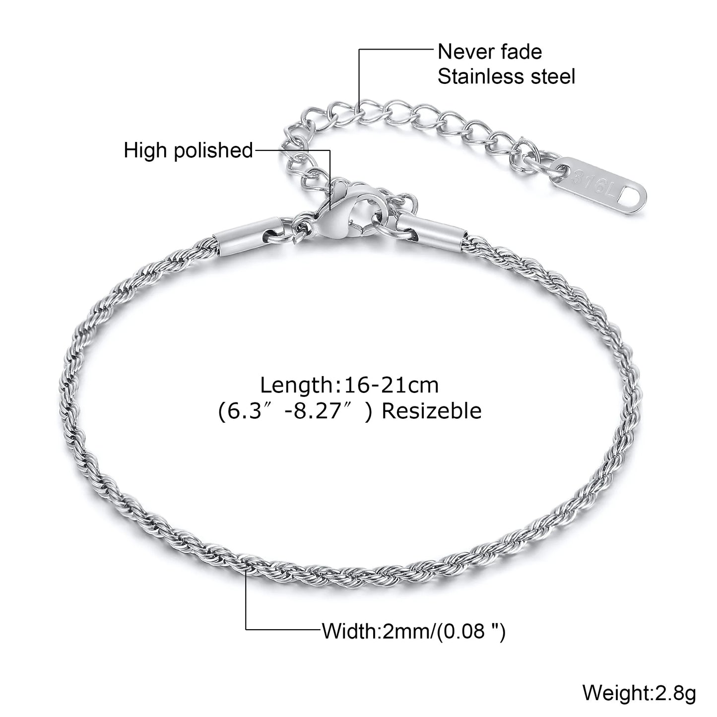 1/2/3pcs Chain Bracelet for Men Women,Stainless Steel Twisted Rope Cuban Chain Wristband,Hip Hop Minimalist Jewelry Gift