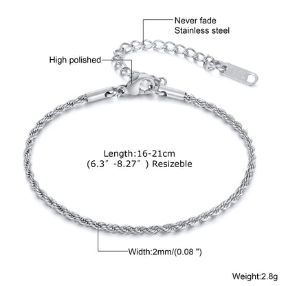 1/2/3pcs Chain Bracelet for Men Women,Stainless Steel Twisted Rope Cuban Chain Wristband,Hip Hop Minimalist Jewelry Gift