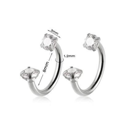 2Pcs Stainless Steel Crystal CZ Tragus Piercing Helix Studs Earrings For Women Girls Hoop Nose Ring Body Piercing Jewelry
