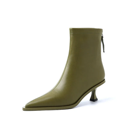 2025 Fashion Women Shoes Ankle Boots Sexy Autumn Winter Pointed Toe High Heels Genuine Leather Casual Black Shoes Size 34-40