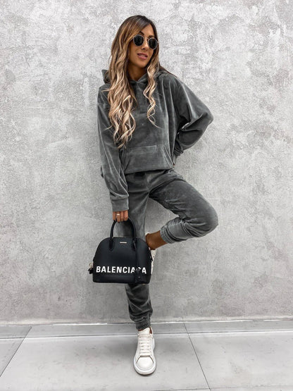 Autumn Winter Tracksuit Women Two Piece Set Oversized Hoodie Sweatpants Solid Sportswear Suit Casual Sweatshirt Trouser Set Lady