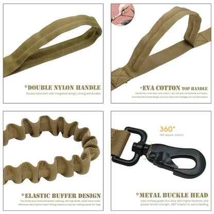 Tactical Military Dog Collar Leash Adjustable Nylon Leash for Medium Large Dogs Heavy Duty Dog Leash with Shock Absorption