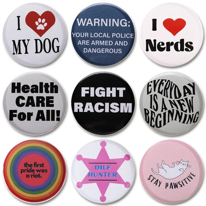 32/44/58mm Creative Round Animal Letter  Pins Cartoon Character Funny Quotes Brooch Badge Punk Jewelry Gift For kids or Firends