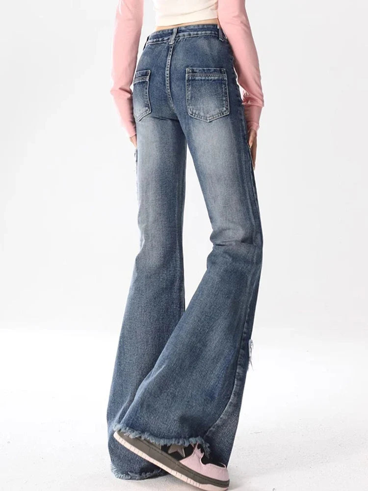 Y2K Streetwear Bootcut Jeans Women Vintage Butterfly Tassel Casual Denim Pants Female Harajuku Spring Summer High Waist Trouser