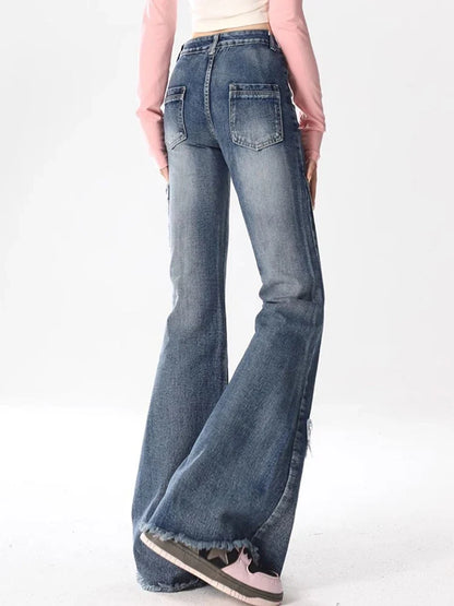 Y2K Streetwear Bootcut Jeans Women Vintage Butterfly Tassel Casual Denim Pants Female Harajuku Spring Summer High Waist Trouser