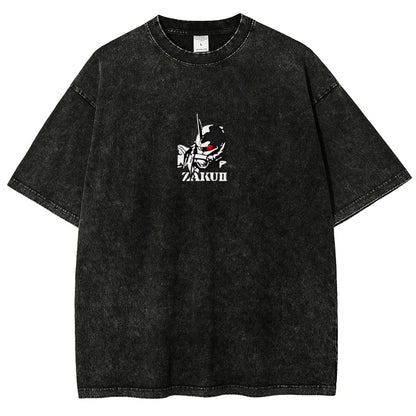 Zaku II T Shirt Char Aznable Men Vintage Acid Wash Mecha MS-06S Streetwear Oversized Retro Mobile Suit Zeon Japanese Graphic Tee