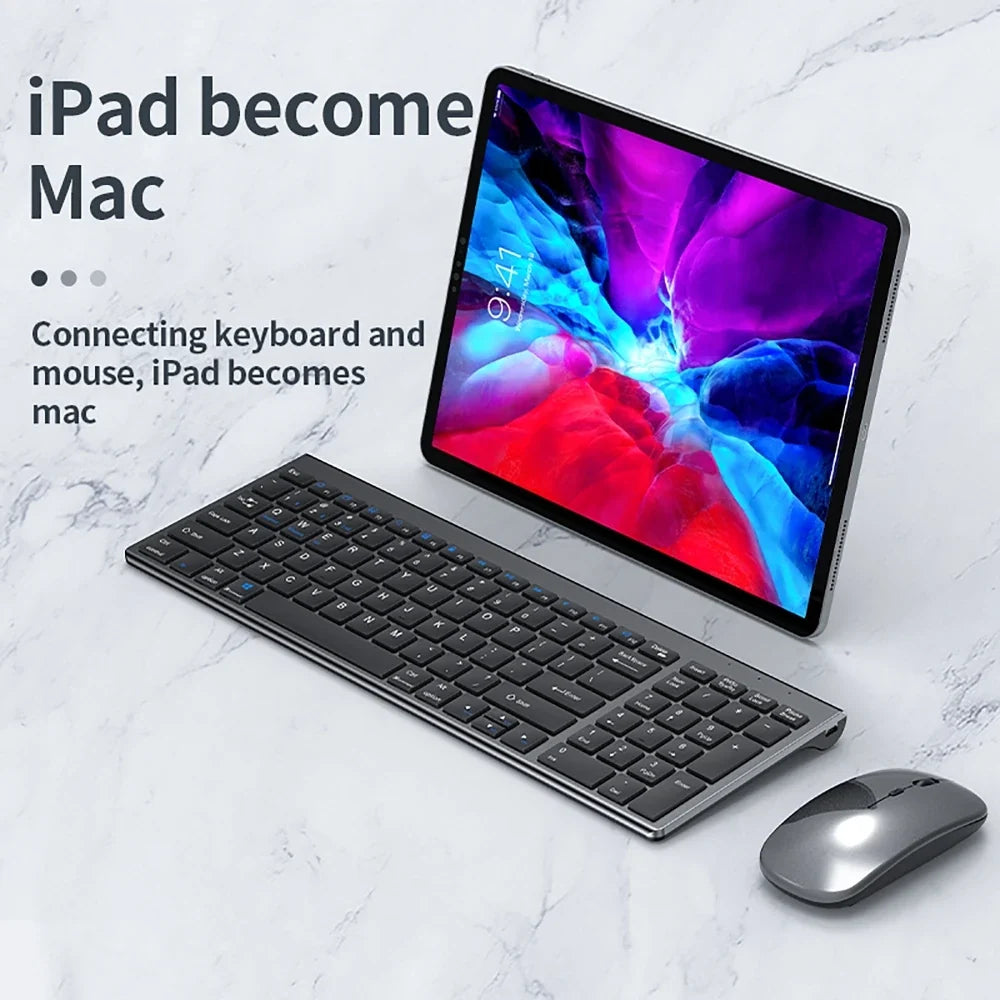 2.4G Wireless & bluetooth Keyboard Mouse Set Rechargeable Ultra-thin Computer Office Gaming Silent Slim Keyboard Mouse for ipad