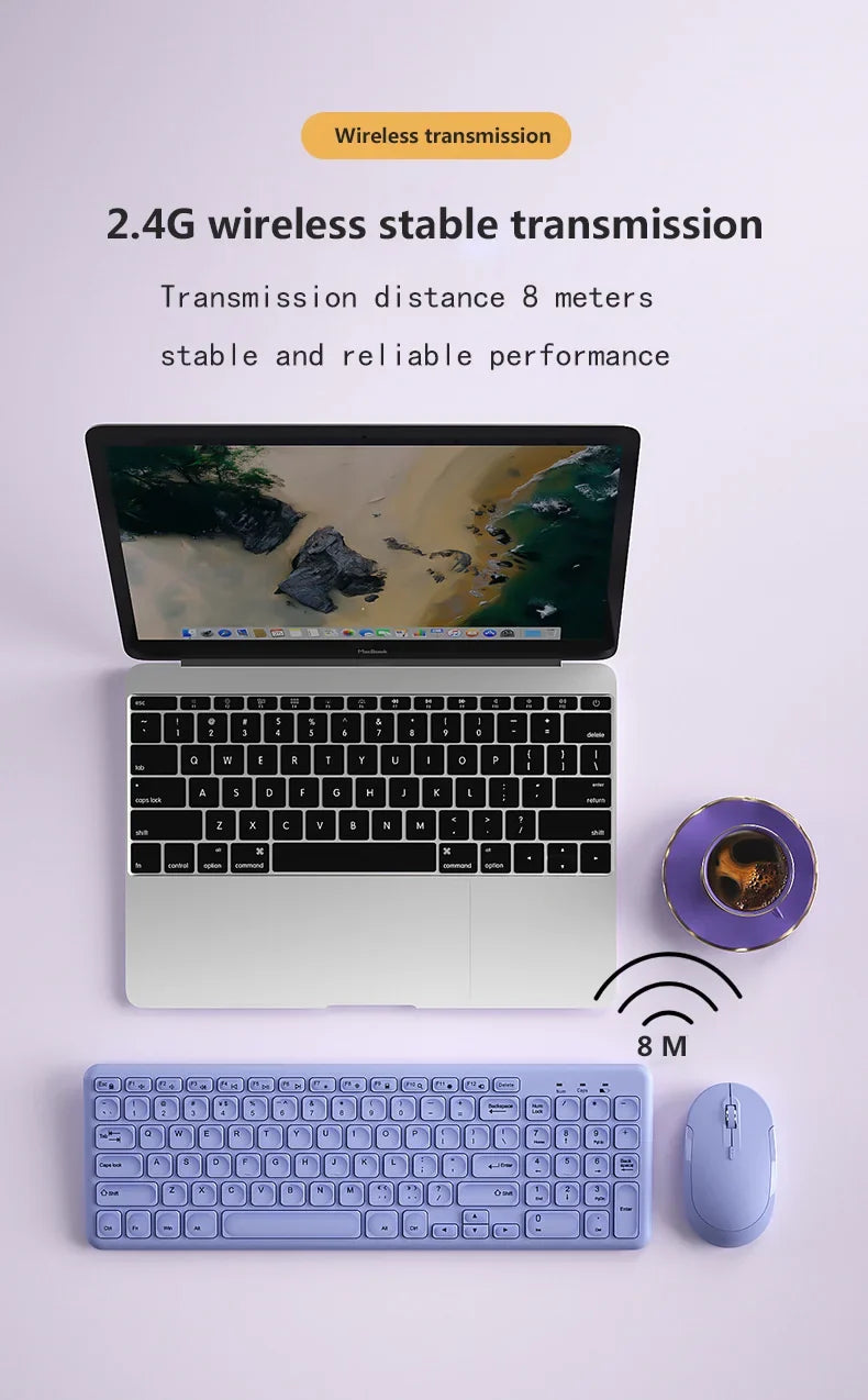 Fashion Keyboard and Mouse Set Wireless PC Gamer Keyboards and Mouse Kit Ultra Thin Office Ergonomic Gaming Keypad Mice Purple