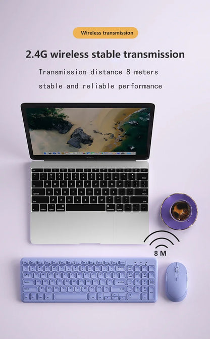 Fashion Keyboard and Mouse Set Wireless PC Gamer Keyboards and Mouse Kit Ultra Thin Office Ergonomic Gaming Keypad Mice Purple