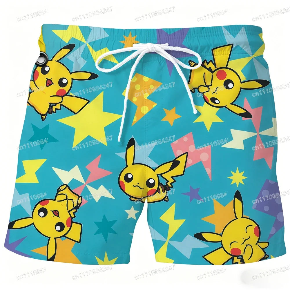 2026 Summer Psyduck Beach Shorts Pokemon Cartoon Quick Dry Board Shorts Cute Duck Print Casual Holiday Pants for Men Women Sport