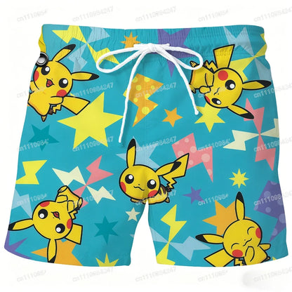 2026 Summer Psyduck Beach Shorts Pokemon Cartoon Quick Dry Board Shorts Cute Duck Print Casual Holiday Pants for Men Women Sport