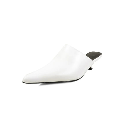 2025 New Mueller Slippers Genuine Leather Women Shoes Sexy Pointed Toe Summer Shoes Ladies Snake Pattern Black White Party Shoes