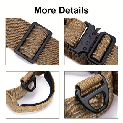 Medium Large Durable Tactical Collar] Durable Tactical Training Dog Collar - High-Strength Nylon, Reflective, With Handle - Perf