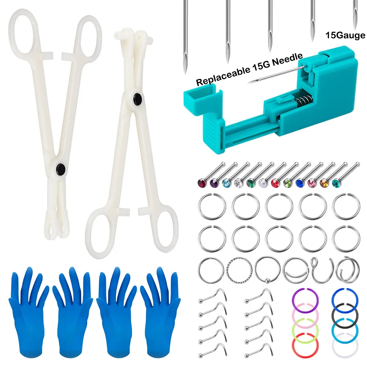 Body Piercing Tool Kit Easy to Use Body Piercing Gun Lip Nose Tongue Cartilage Eyebrow Navel Piercing Jewelry for Women Men