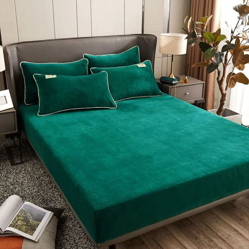 Milk fleece fitted sheet winter thickened coral fleece fitted sheet, mattress protective cover single piece, no pillowcase
