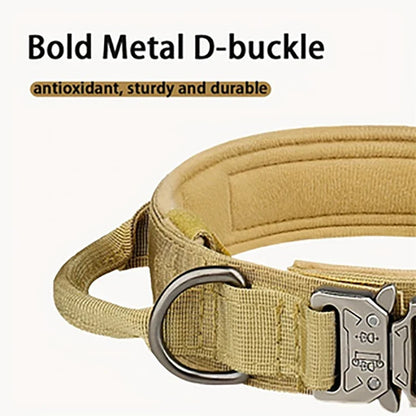 Tactical Dog Collar Adjustable Military Nylon Dog Collar with Control Handle and Heavy Duty Metal Buckle for Medium & Large Dog