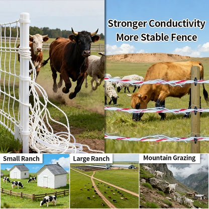 200M Heavy Duty Electric Fence Polywire,High Conductivity Steel Wire Rope for Farm,Horse, Cattle and Garden Fencing