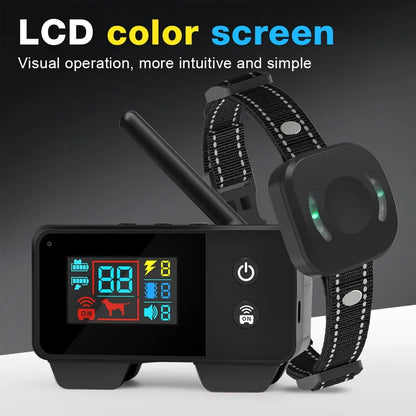 New480M Dog Wireless Electric Fence Electric Shock Vibration Sound 3 Modes Color Screen Display Dog Training Collar Pet Supplies