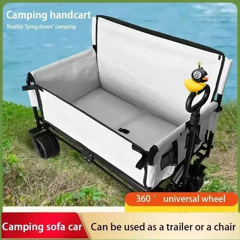 Large Capacity Outdoor Folding Cart Camping Stroller Rear-open Camper Wagon Portable Utility Cart For Shopping Picnic Fishing