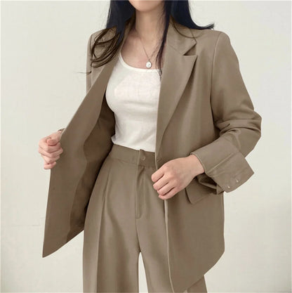 Elegant Office Lady Business Suit Set Blazers 2026 Spring New Women's Clothing Suit Jacket Casual Pants Set Wide Leg Suit Pants