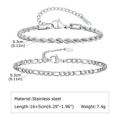 1/2/3pcs Chain Bracelet for Men Women,Stainless Steel Twisted Rope Cuban Chain Wristband,Hip Hop Minimalist Jewelry Gift