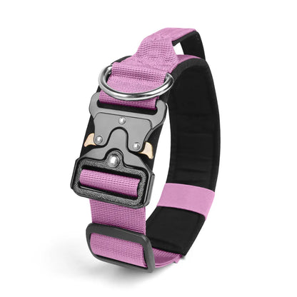 Padded Tactical Dog Collar Heavy Duty, Soft Neoprene Adjustable Nylon with Metal Buckle for Large Medium Dogs