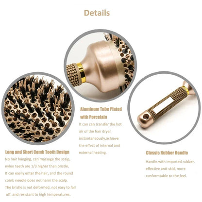 Round Ionic Hair Brush for Blow Dry Women Boar Bristles Hair Comb Ceramic Hairbrush Styling Tools For Drying Curly Hair Straight