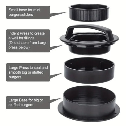 Burger Press Mold & Patty Press Maker -3 in 1 Stuffed Hamburger Patty Maker Perfect for Beef, Chicken Patties - Kitchen Press To