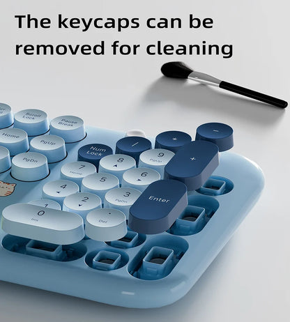 Full Size Wireless Keyboard Mouse Combo 104 Keys Retro Cute Cat Design Plug and Play Keyboard Mouse Set for Windows 7/8/10/XP