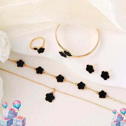 5 Pcs Set Jewelry Stainless Steel Five Leaf Clover Bracelets For Women Elegance French Niche Necklaces Bracelets Earrings