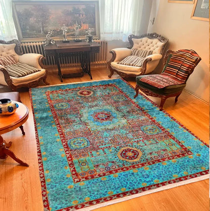 Dark Red Afghan Rug Vintage Distressed Style Washable Area Carpet