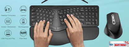 2.4G&Type-C Wireless Keyboard Mouse Combo with Wrist Rest,RGB Backlit,Silent Rechargeable Set for PC,Laptop,Window,Jiggler Mouse