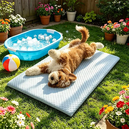 Pet Mat Pet Cooling Sheet Summer Ice Silk Cooling Pet Dog Bed Pad Thick Breathable Non-Slip Washable for Medium Large Dogs Cats