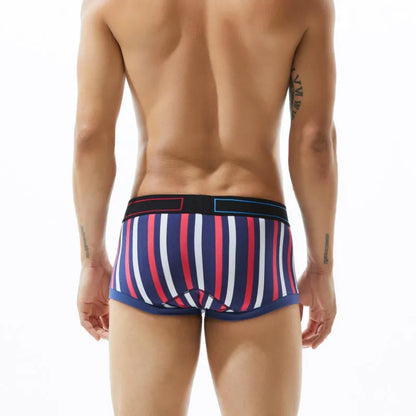Men's underwear with low waist, slim fit, striped, sexy, fashionable, high elasticity, breathable four corner flat bottom pants