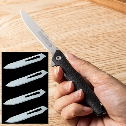 Carbon fiber folding surgical knife, sharp paper cutting knife, camping, unboxing, outdoor portable carving tool, 60 blade
