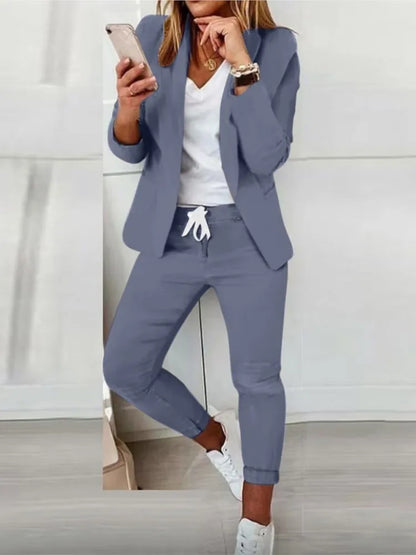 2 Piece Women's Autumn Winter Suit Fashion Slim Fit Lace-up Small Feet Trousers Women's Office Casual Solid Color Suit 2024