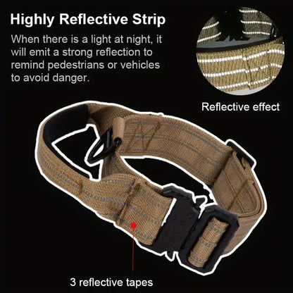 Medium Large Durable Tactical Collar] Durable Tactical Training Dog Collar - High-Strength Nylon, Reflective, With Handle - Perf