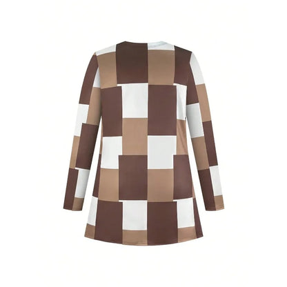 Plus Size New Women Three-piece Color Blocked Printed Set Long Sleeve Cardigan & Tank Top & Long Pants Women Outfit Sets